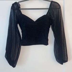 Black cropped sheer sleeve shirt